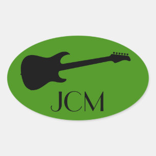 Monogram Modern Black Electric Guitar on Green Oval Sticker