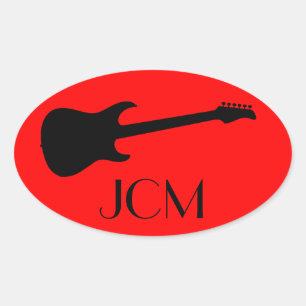 Monogram Modern Black Electric Guitar on Red Oval Sticker