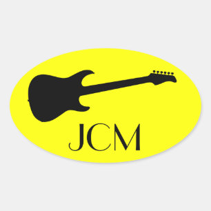 Monogram Modern Black Electric Guitar on Yellow Oval Sticker