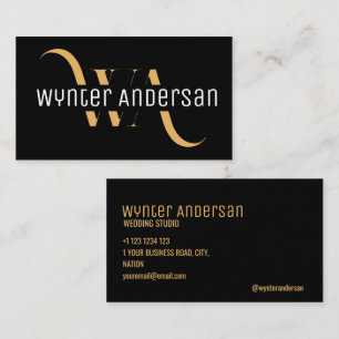 Monogram Modern Black Gold Chic Minimal Custom Business Card