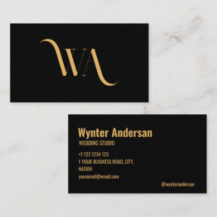 Monogram Modern Black Gold Chic Minimal Custom Business Card