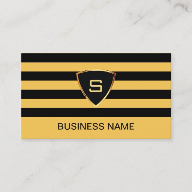 Monogram Modern Black & Gold Stripes Business Card (Front)