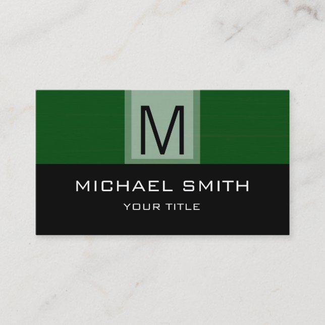 Monogram Modern Black & Green Background Business Card (Front)
