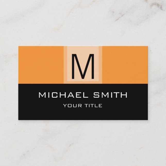 Monogram Modern Black & Orange Background Business Card (Front)