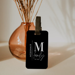 Monogram modern black personalised family elegant luggage tag