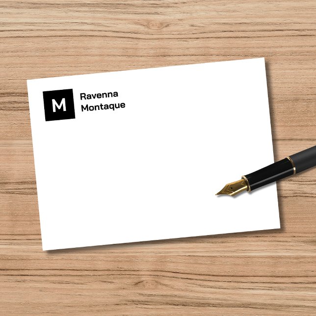 Monogram Modern Black Personalized Script  Card (Creator Uploaded)