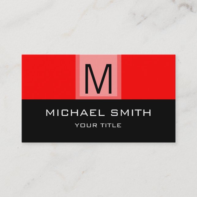 Monogram Modern Black & Red Background Business Card (Front)