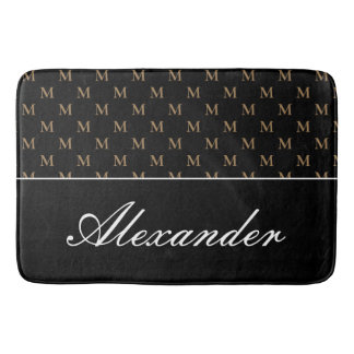 Monogram Modern Black White Gold Elegant Bath Mat