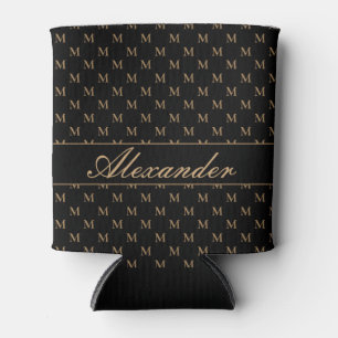 Monogram Modern Black White Gold Elegant  Can Cooler