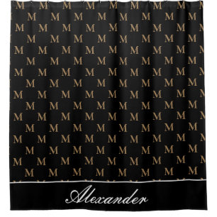 Monogram Modern Black White Gold Elegant  Shower Curtain