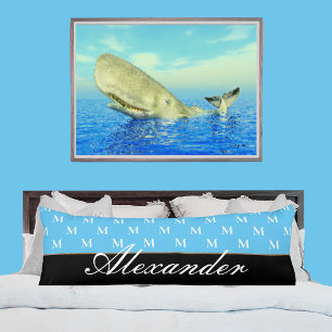 Monogram Modern Black White Light Blue Body Cushion