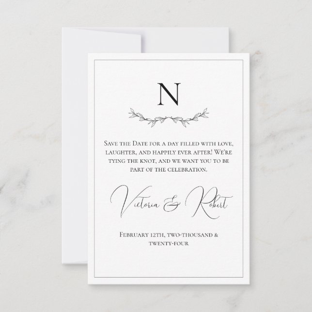 Monogram Modern Black & White Save The Date (Front)