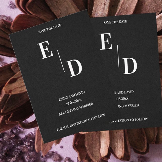 Monogram Modern Black White Wedding Save The Date  Announcement (Creator Uploaded)