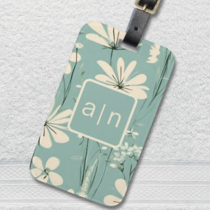 Monogram Modern Blue Floral Luggage Tag