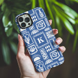 Monogram Modern Blue White Abstract Pattern iPhone 16 Pro Max Case<br><div class="desc">Monogram Modern Blue White Abstract Pattern iPhone 16 Pro Max Case Phone Case features a pattern of abstract objects with your custom monogram in the centre. Perfect gift for her for Christmas,  birthday,  Mother's Day and more whether girlfriend,  sister,  mother,  friends. Created by Evco Studio www.zazzle.com/store/evcostudio</div>