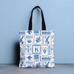 Monogram Modern Blue White Abstract Pattern Tote Bag<br><div class="desc">Monogram Modern Blue White Abstract Pattern Tote Bag features a pattern of abstract objects with your custom monogram in the centre. Perfect to as a gift for her for Christmas,  birthday,  Mother's Day and more whether girlfriend,  sister,  wife,  mother or friends. Created by Evco Studio www.zazzle.com/store/evcostudio</div>