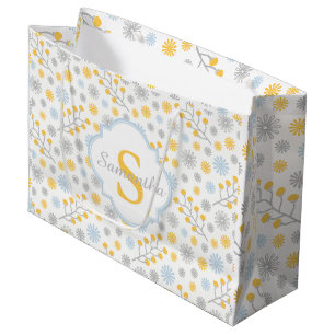 Monogram Modern Blue Yellow & Grey Gift Bag