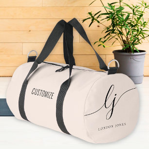 Monogram Modern Blush Pink Calligraphy Script Duffle Bag