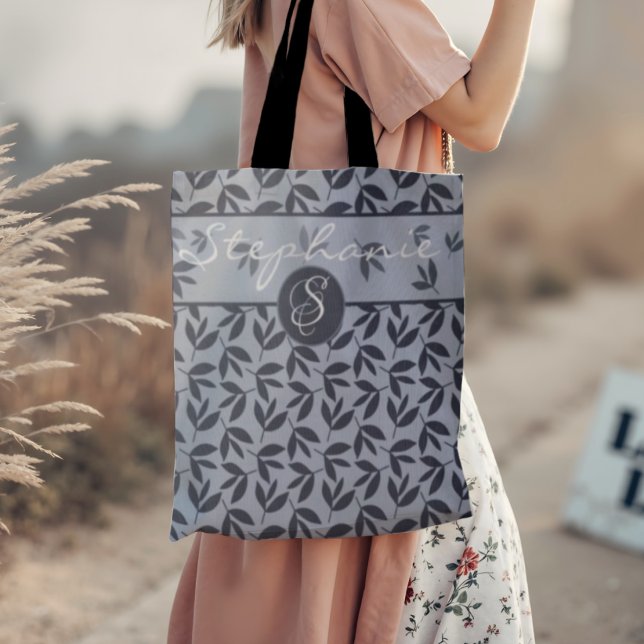 Monogram Modern botanical blue  Tote Bag (Creator Uploaded)