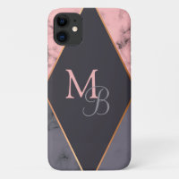 Monogram Modern Chic Girly Pink Grey Marble
