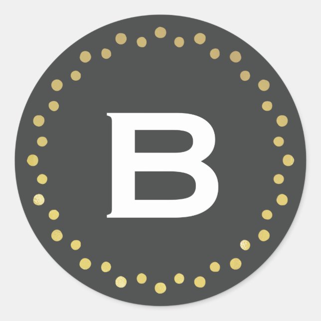 Monogram Modern Circle Dots Sticker Label / Gold (Front)