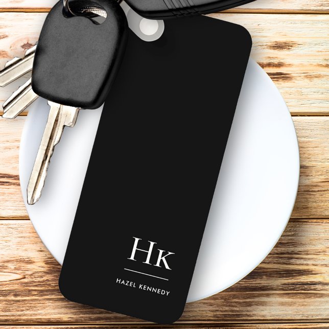 Monogram Modern Classic Minimalist Black White Key Ring (Creator Uploaded)