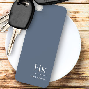 Monogram Modern Classic Minimalist Navy Blue White Key Ring