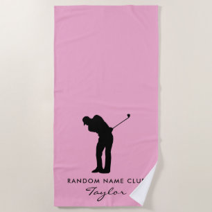 Monogram Modern Club Name Personalised Pink Beach Towel