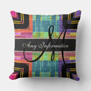 Monogram Modern Colourful Burlap Rustic Jute Cushion