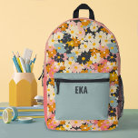 Monogram Modern Colourful Floral Girls School Printed Backpack<br><div class="desc">Personalise this cute pink and blue floral backpack for your girls' back to school supplies. Designed for you by Blackberry Boulevard.</div>