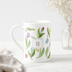 Monogram Modern Colourful Tulip Bone China Mug