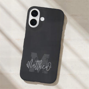 Monogram Modern Cool Grunge Add Your Name iPhone 16 Case