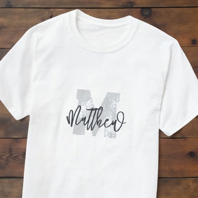 Monogram Modern Cool Grunge Add Your Name T-Shirt (Creator Uploaded)