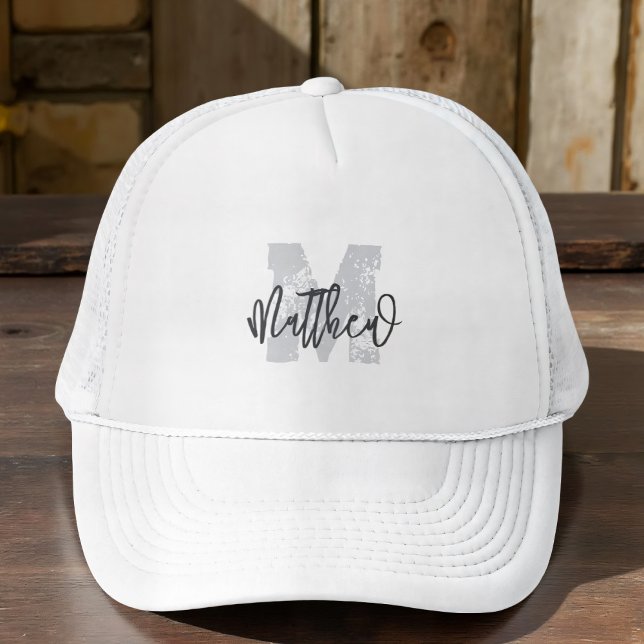 Monogram Modern Cool Grunge Add Your Name Trucker Hat (Creator Uploaded)