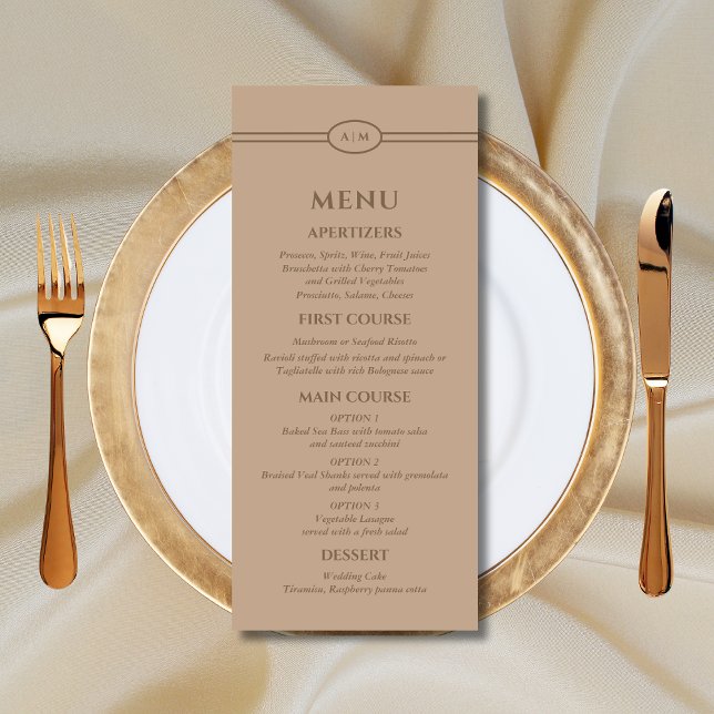 Monogram Modern Cream Taupe Wedding Menu (Creator Uploaded)