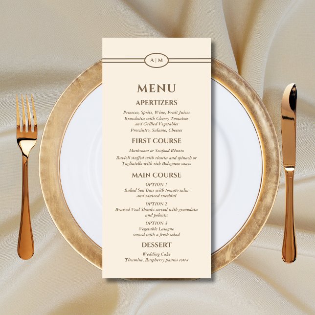 Monogram Modern Cream Taupe Wedding Menu (Creator Uploaded)