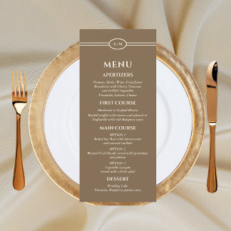 Monogram Modern Cream Taupe Wedding Menu