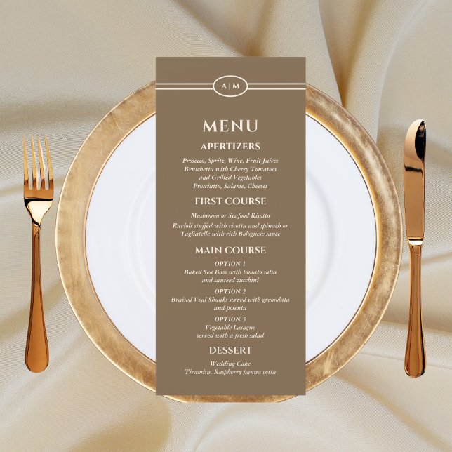 Monogram Modern Cream Taupe Wedding Menu (Creator Uploaded)