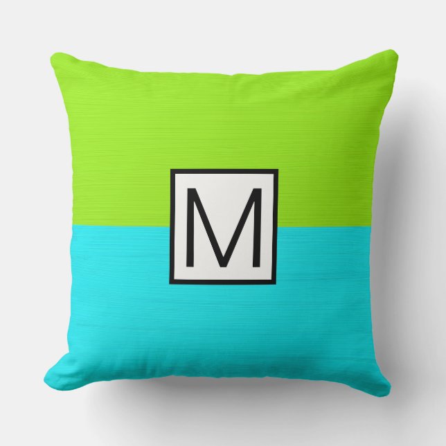 Monogram Modern Cyan and Lime Elegant Cushion (Front)