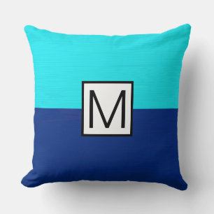 Monogram Modern Dark Blue and Cyan Elegant Cushion