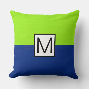 Monogram Modern Dark Blue and Lime Elegant Cushion