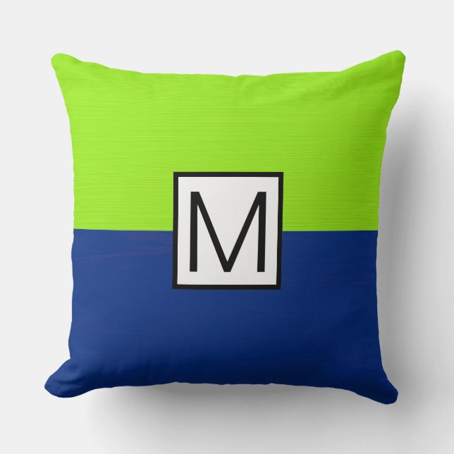 Monogram Modern Dark Blue and Lime Elegant Cushion (Front)
