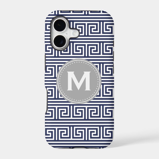 Monogram Modern Dark Blue Greek Key Pattern (Back)
