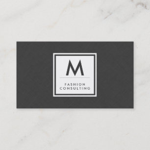 Monogram Modern Dark Grey Linen Faux Pattern Business Card