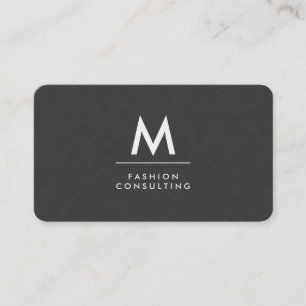 Monogram Modern Dark Grey Linen Faux Pattern Business Card