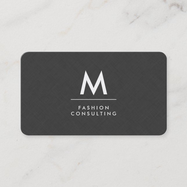 Monogram Modern Dark Grey Linen Faux Pattern Business Card (Front)