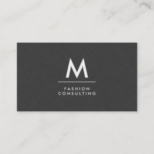 Monogram Modern Dark Grey Linen Faux Pattern Business Card