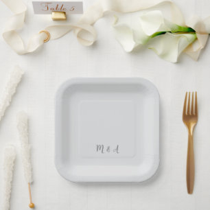 Monogram Modern Elegant 25th Anniversary Party Paper Plate
