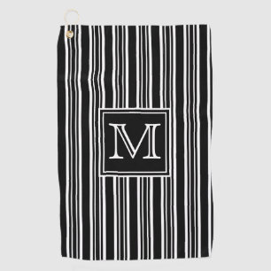 Monogram Modern Elegant Black and White Stripes Golf Towel