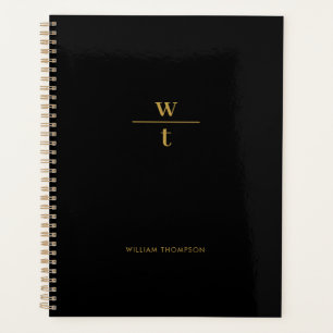 Monogram Modern Elegant Black Gold Planner